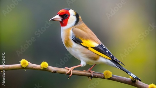 European goldfinch (carduelis carduelis) perching on a branch photo