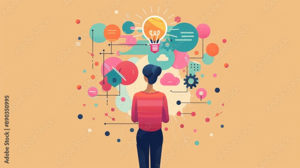 Originality, Advancement, Resolution, person creating original advancements to resolve issues, flat design illustration Originality, Advancement, Resolution, person creating original advancements to resolve issues, flat design illustration