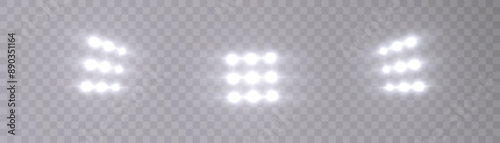 Bright stadium floodlights for sports games, concerts, shows, events. Transparent background Adobe Illustrator Artwork