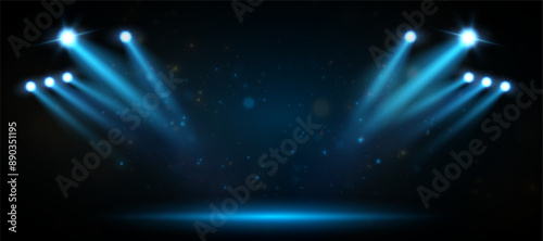 Stadium light. Set of blue spotlights for sporting events. Vector illustration EPS10 Adobe Illustrator Artwork