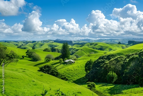 Rolling Green Hills Under a Blue Sky