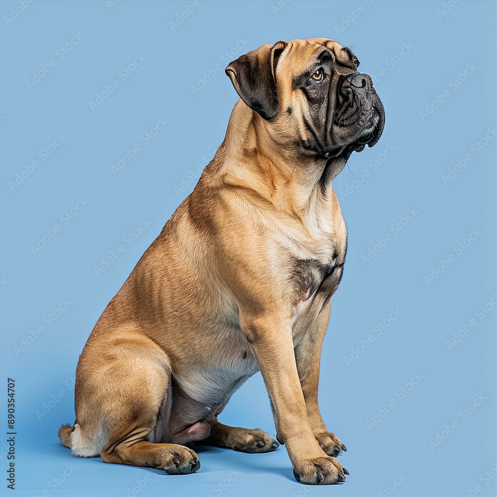 bullmastiff sitting isolated on blue background bullmastiff sitting isolated on blue background