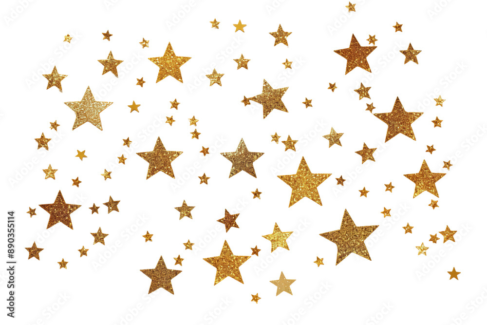 Sparkling Symphony of Jazz, Gold Glitter Stars Dancing on White Canvas on White or PNG Transparent Background. Sparkling Symphony of Jazz, Gold Glitter Stars Dancing on White Canvas on White or PNG Transparent Background.