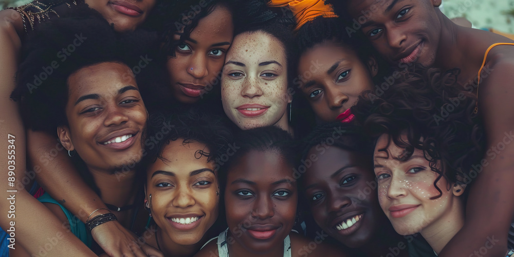 Melanin Magnificence: A group of friends and family members posing together, embracing their beautiful dark skin and celebrating their unique features Melanin Magnificence: A group of friends and family members posing together, embracing their beautiful dark skin and celebrating their unique features