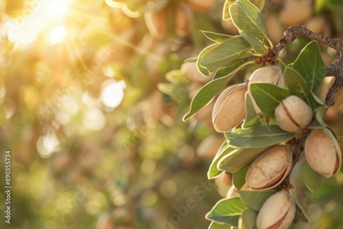 Almond Tree. Ripe Almonds Nuts Ready to Harvest on Autumn Tree Branch
