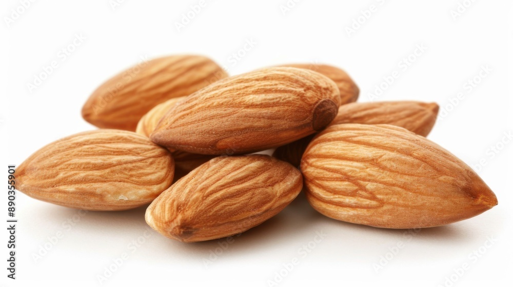 Almonds. Group of Almonds Close-up on a White Isolated Background Almonds. Group of Almonds Close-up on a White Isolated Background
