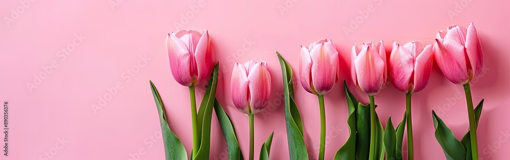 Naklejka premium Spring Elegance Fresh Pink Tulips on Pastel Background