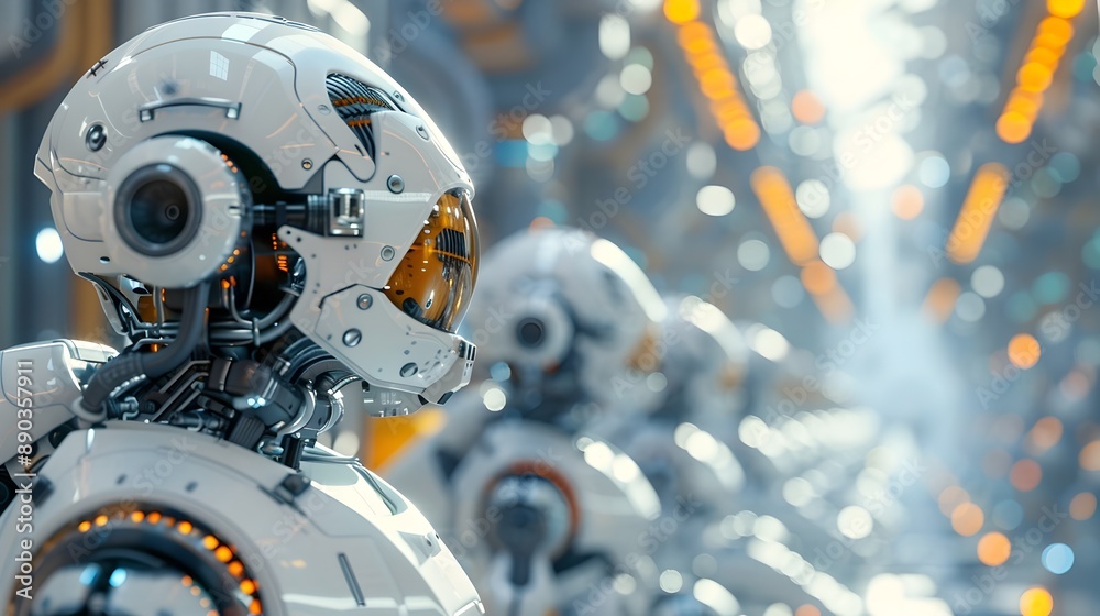 Futuristic Industrial Robotics Assembly Line Producing High Tech Gadgets Futuristic Industrial Robotics Assembly Line Producing High Tech Gadgets