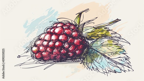 A beautiful watercolor painting of a raspberry. The raspberry is ripe and juicy, and the colors are vibrant and lifelike. photo