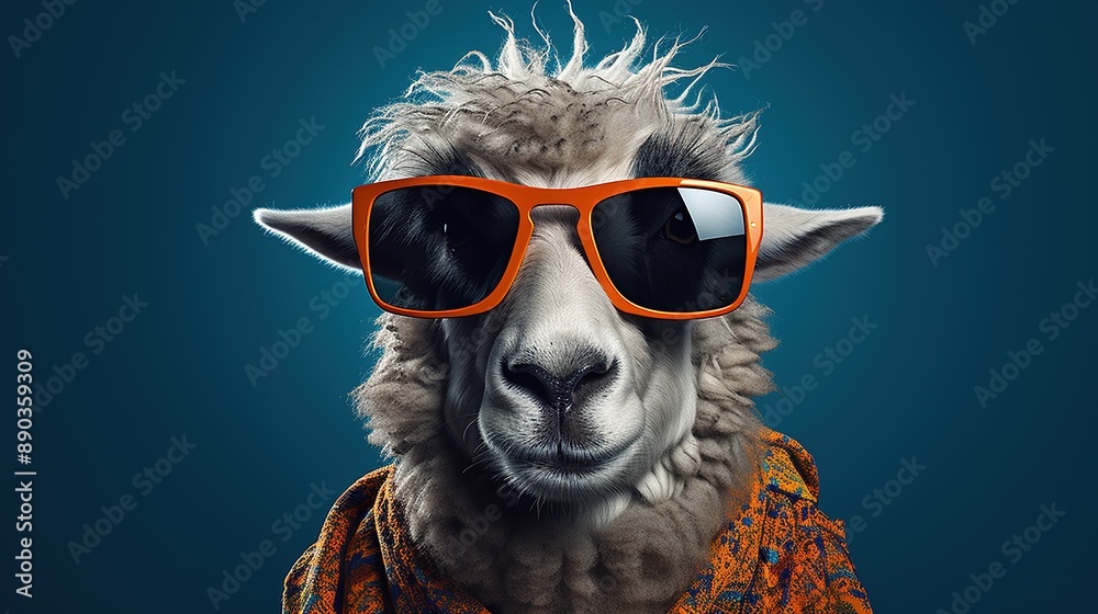 Cool Sheep in Sunglasses and a Patterned Scarf Cool Sheep in Sunglasses and a Patterned Scarf