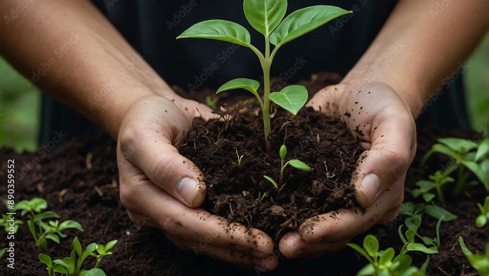 young plant in hands