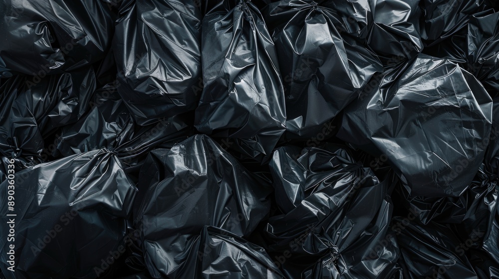 Pile of black garbage bags texture background, top view. Pile of black garbage bags texture background, top view.