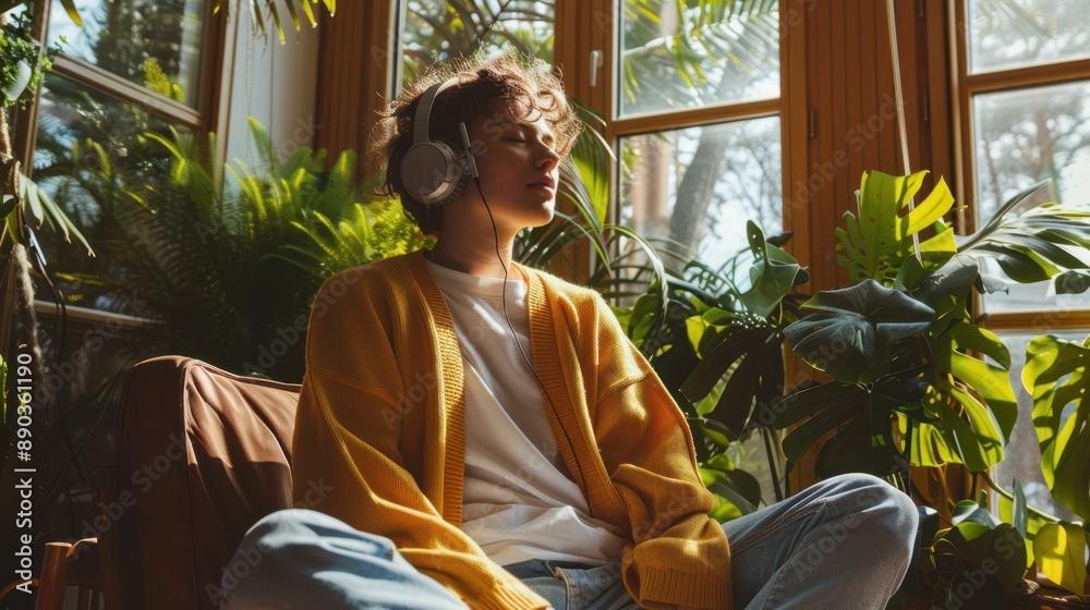 The young person with headphones The young person with headphones