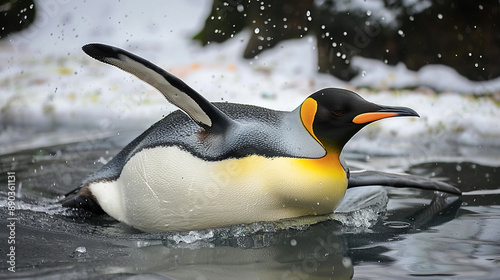 Penguin slides on a water s...