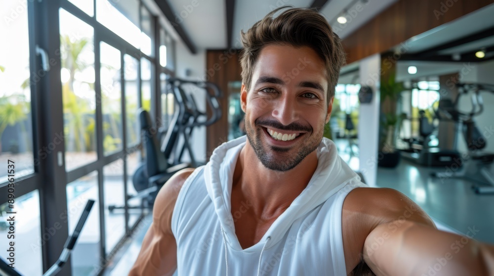 Obraz premium The gym selfie of a smiling man