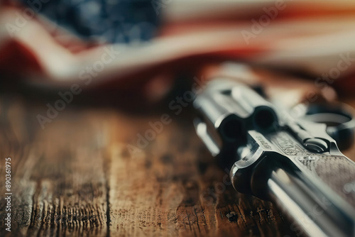 A revolver is resting on a ...