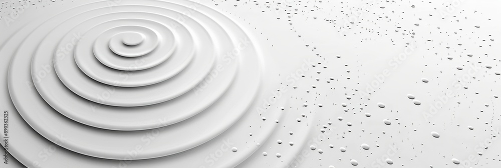 Abstract image of concentric circles on a white surface with scattered droplets. Minimalistic design evoking calm and simplicity. Abstract image of concentric circles on a white surface with scattered droplets. Minimalistic design evoking calm and simplicity.