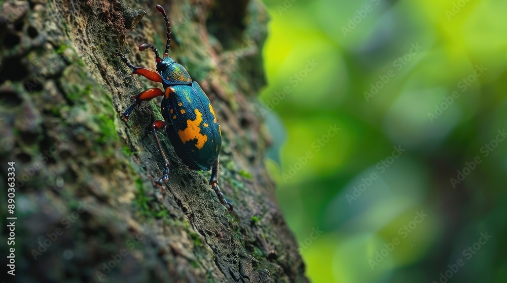 Colorful beetle crawling on a tree trunk in an Amazon rainforest Colorful beetle crawling on a tree trunk in an Amazon rainforest