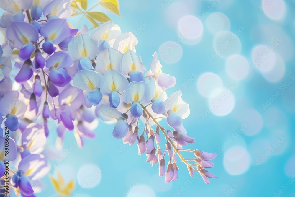 Gorgeous Blue Background with Wisteria Blooms Gorgeous Blue Background with Wisteria Blooms
