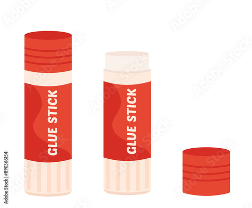Glue stick icon with lid open and closed. School and office stationery supplies. Isolated