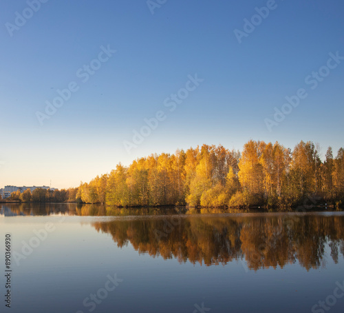 A beautiful lake with trees in the background