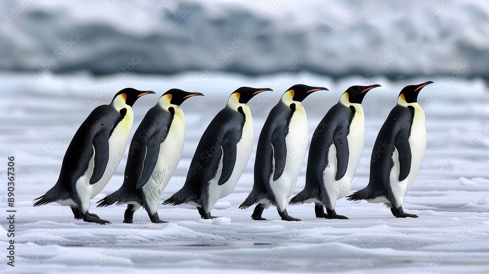 Fototapeta premium Emperor penguins walking on ice
