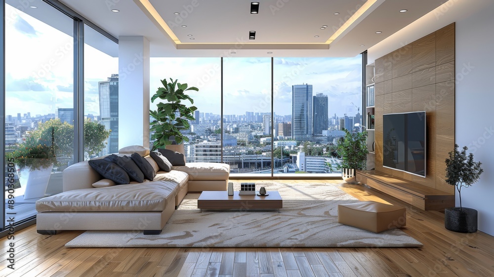 Modern Luxury Living Room with City View Modern Luxury Living Room with City View