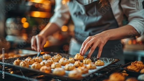Close-up of female hands preparing cookies for baking. Bakery. Bake. Cookies.