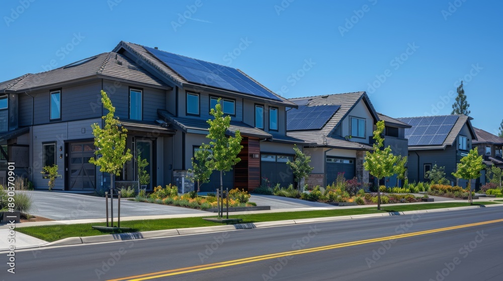 Modern Suburban Homes with Solar Panels Modern Suburban Homes with Solar Panels