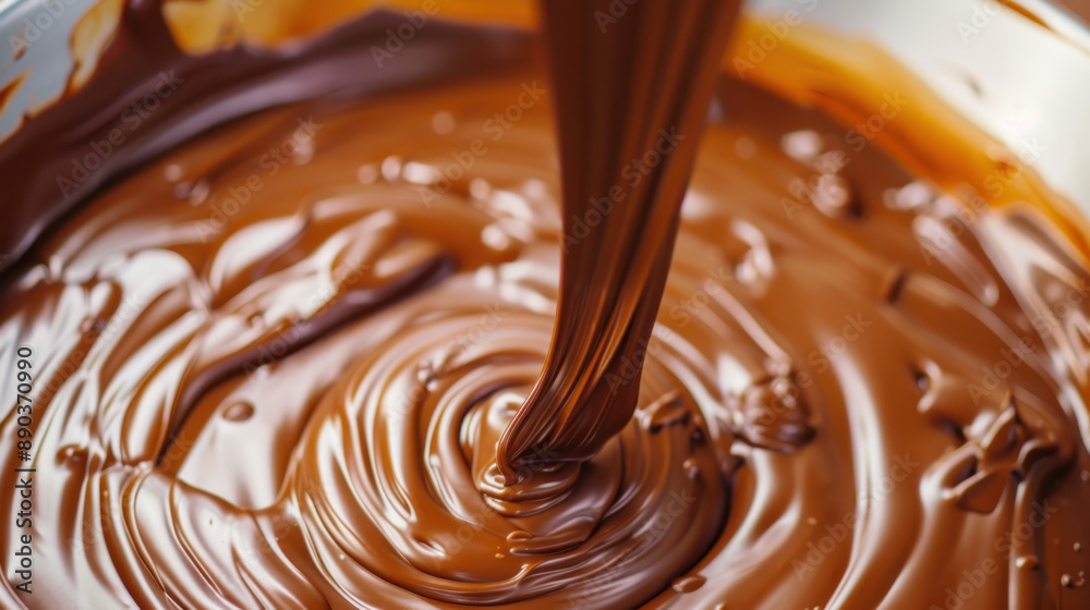 Close-up of melted chocolate being poured into a swirl pattern