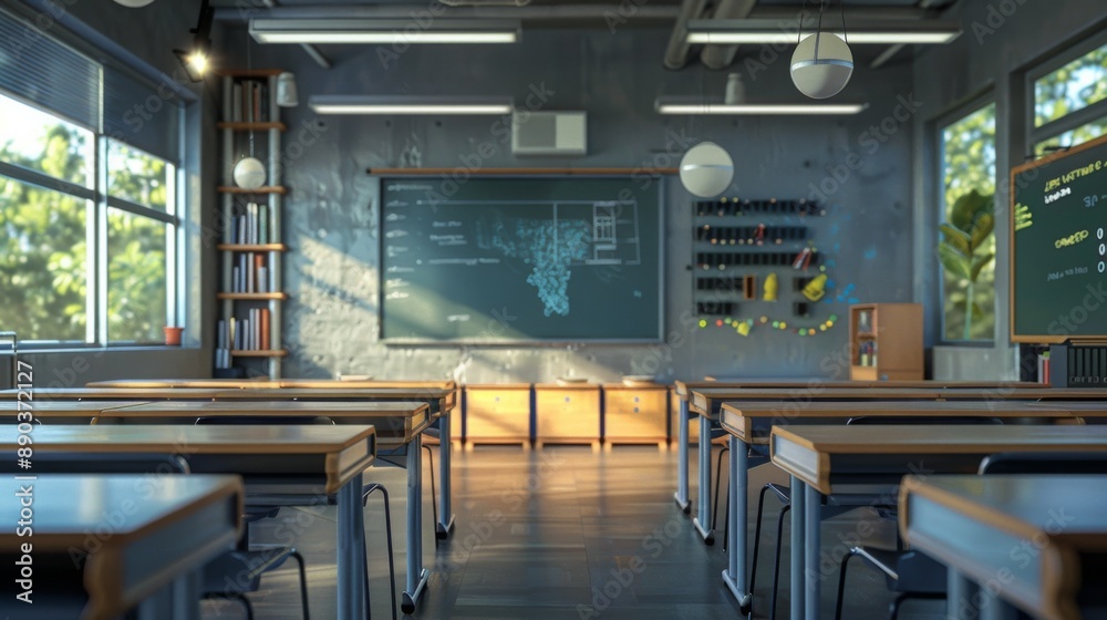 Modern Classroom with Bright Windows Modern Classroom with Bright Windows