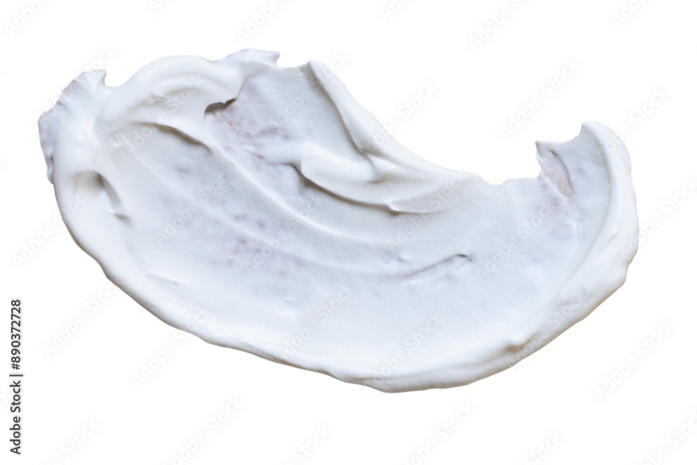 White cream smear. White smear isolated on white background. Cream texture.