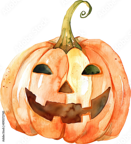 Halloween pumpkin watercolor painting isolated on transparent background. photo