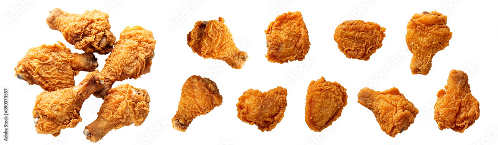 Crispy fried chicken volume 2. Set of isolated food on transparent background. Crispy fried chicken volume 2. Set of isolated food on transparent background.