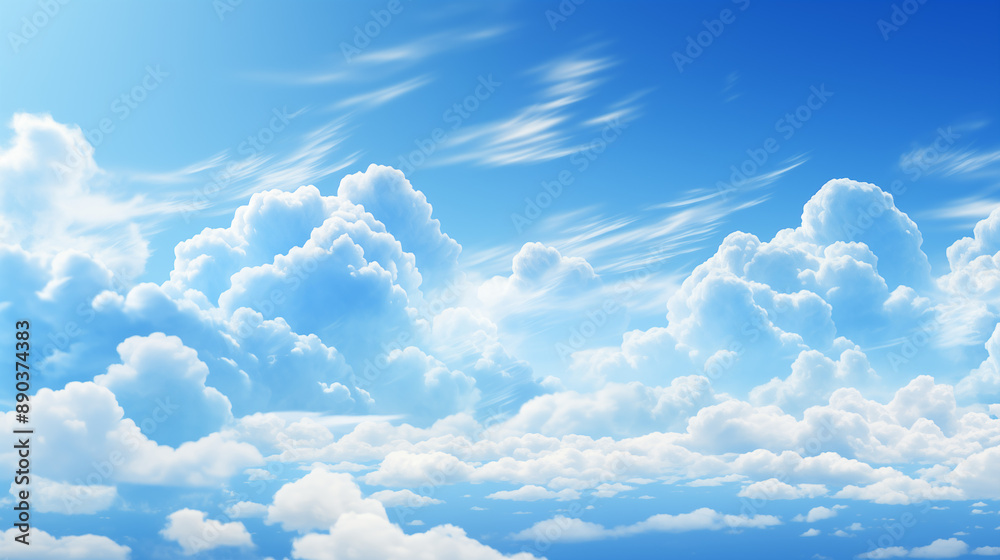 Blue Sky with Fluffy White Clouds in a Sunny Daytime Scene