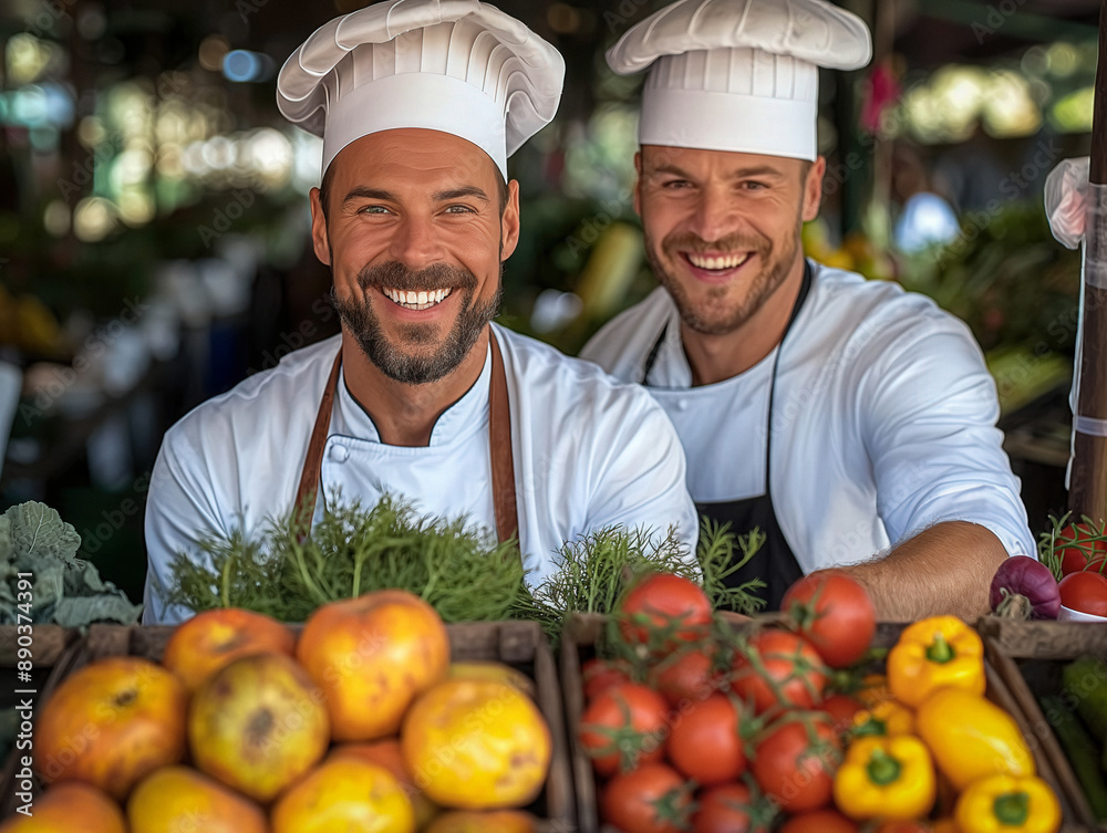 A chef sourcing fresh fruits, vegetables, or herbs A chef sourcing fresh fruits, vegetables, or herbs