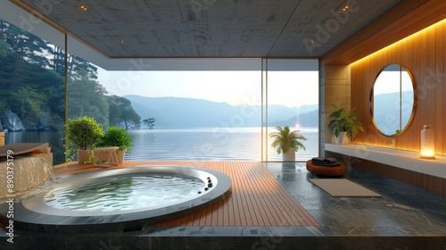 Modern spa with stunning lake view