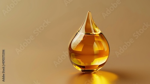 A golden drop of oil represents the idea of health and beauty products. It's created using 3D illustration technology.