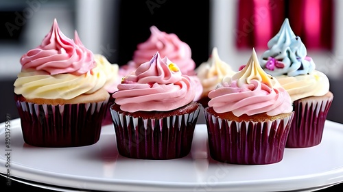 Strawberry cupcakes, bakery prodects, desserts, cakes, creamy desserts, celebration, Birthday food, birthday items, strawberry muffins, muffins photo