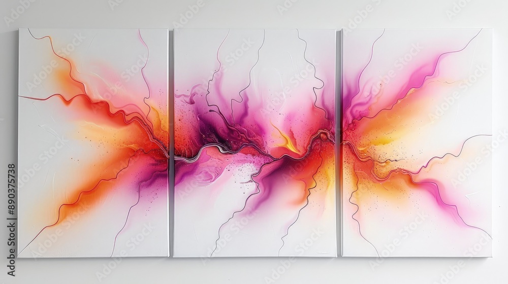 Obraz premium Vibrant Five-Panel Abstract Artwork with Harmonious Color Blending.