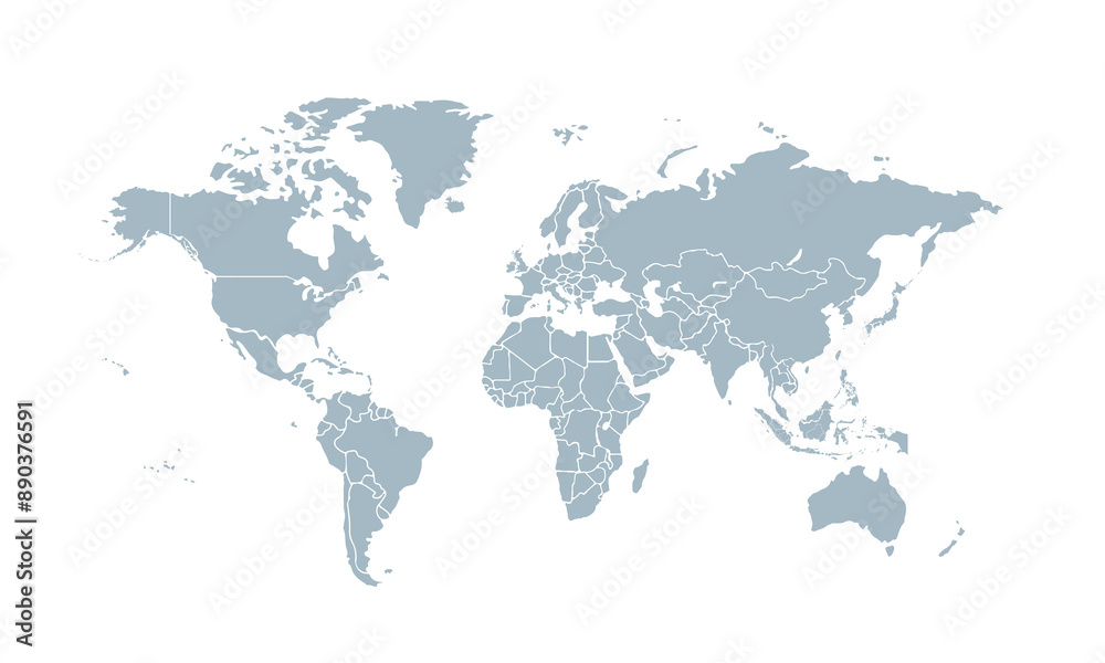 Naklejka premium World map modern color,isolated on white background for website layouts,background,education, precise,customizable,Travel worldwide,map silhouette backdrop,earth geography, political,reports.
