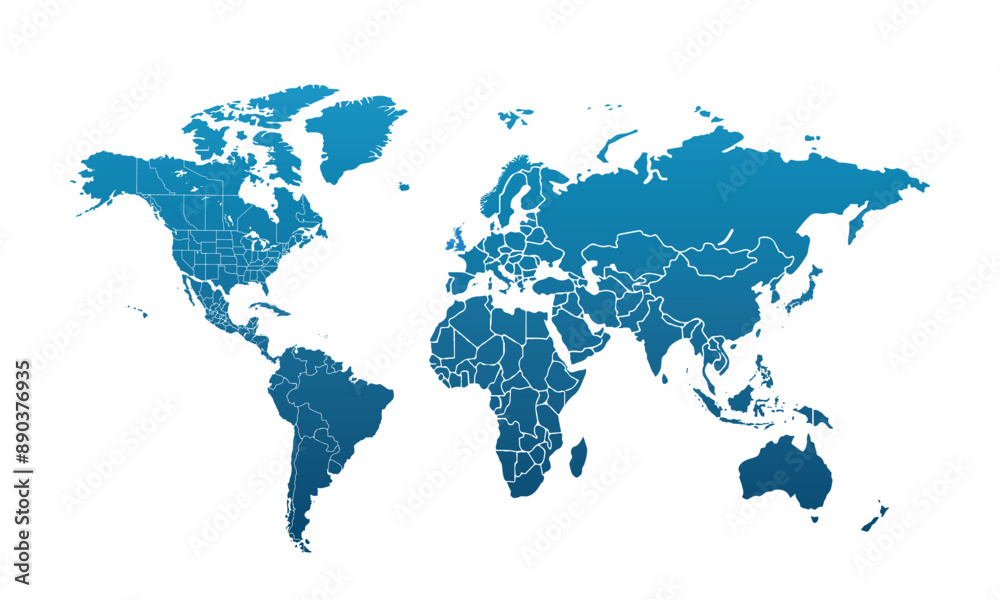 Naklejka premium World map modern color,isolated on white background for website layouts,background,education, precise,customizable,Travel worldwide,map silhouette backdrop,earth geography, political,reports.