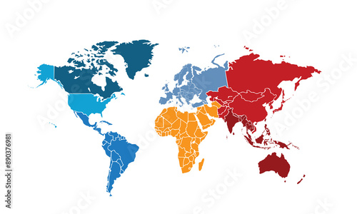 World map with individual colors,isolated on white background for website layouts,background,education, precise,customizable,Travel worldwide,map silhouette backdrop,earth geography, political,reports