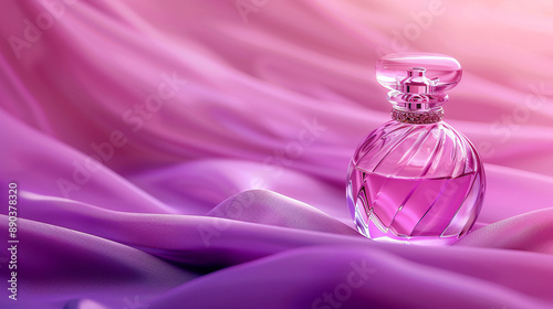 Beautiful bottle of cosmetic spray or perfume on a pink background.