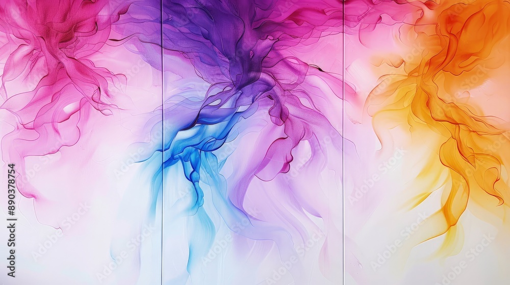Fototapeta premium Vibrant Abstract Painting with Three Distinct Panels
