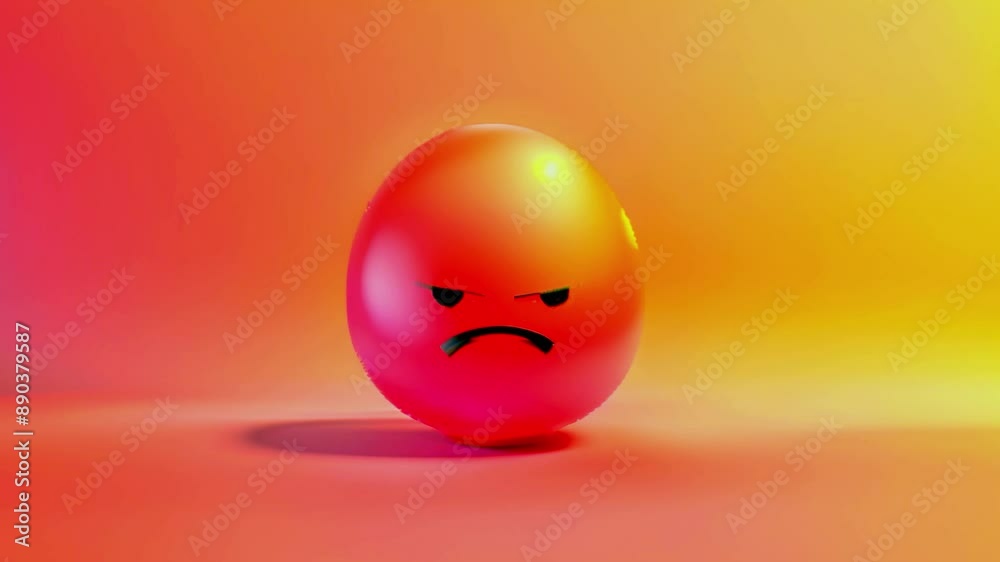 Red angry face balloon against a gradient yellow-orange background representing frustration and emotion perfect for creative design humor emotional video Red angry face balloon against a gradient yellow-orange background representing frustration and emotion perfect for creative design humor emotional video