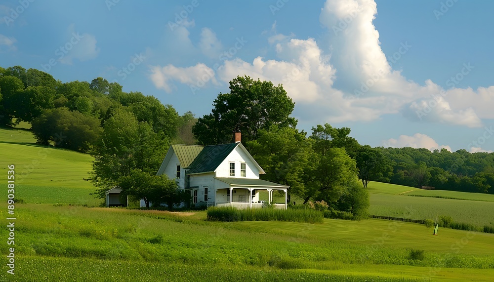 Farmhouse on Green Hillside Farmhouse on Green Hillside