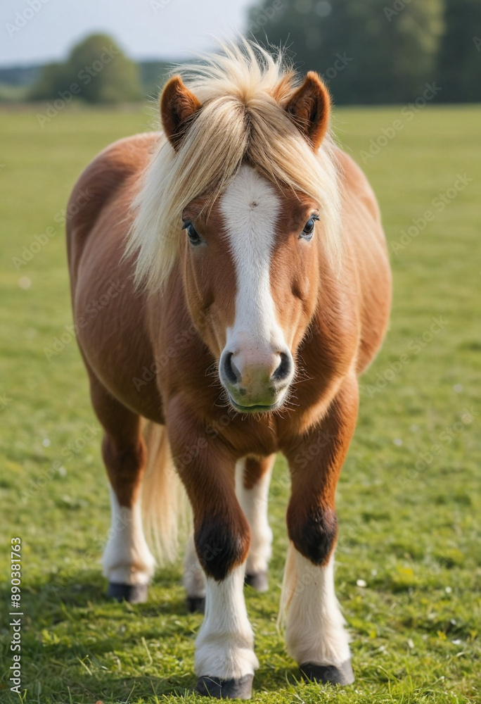 A playful Shetland pony grazing in a meadow. A playful Shetland pony grazing in a meadow.