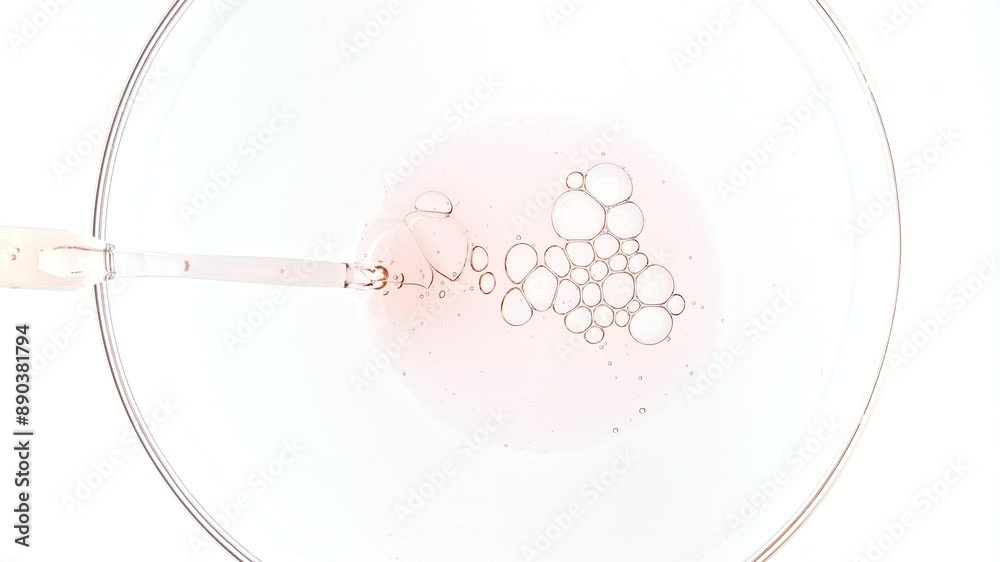 Transparent Bubble cluster in pipette , cells under a microscope. Cosmetic gel fluid with molecule bubbles distribution. The medicine concept, health care, treatment. Skin care product. Macro Shot. 4k Transparent Bubble cluster in pipette , cells under a microscope. Cosmetic gel fluid with molecule bubbles distribution. The medicine concept, health care, treatment. Skin care product. Macro Shot. 4k