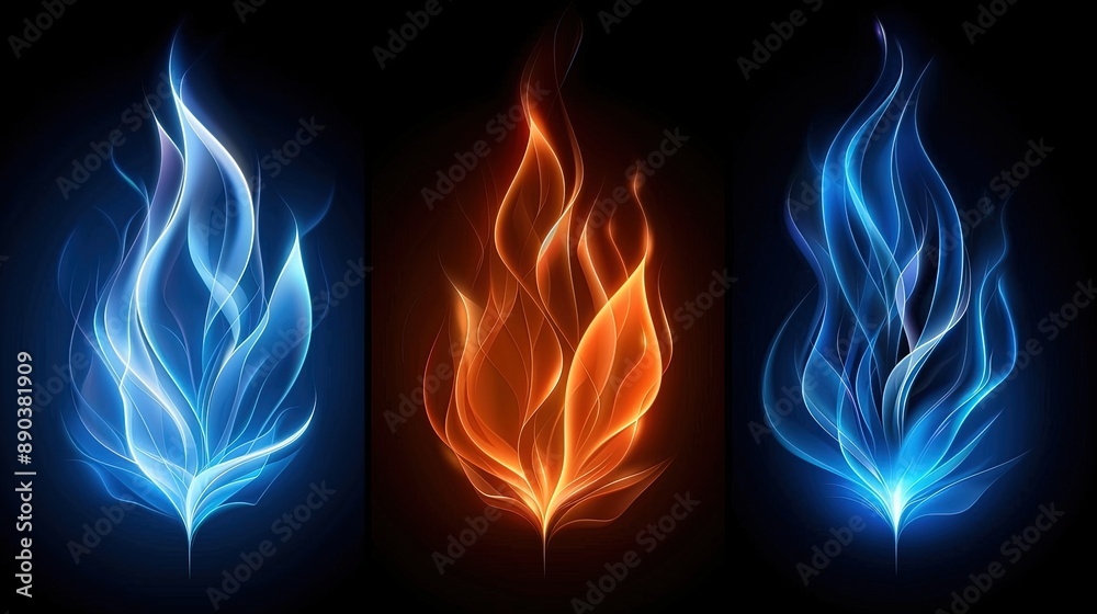 Illustrative Depiction of Flames in Diverse Color Schemes